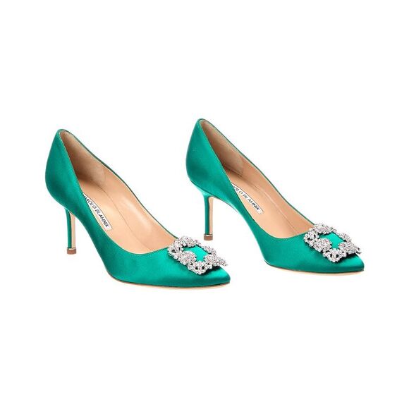 Manolo Blahnik Hangisi 70 Satin Pump (Authentic Pre-Loved) Green